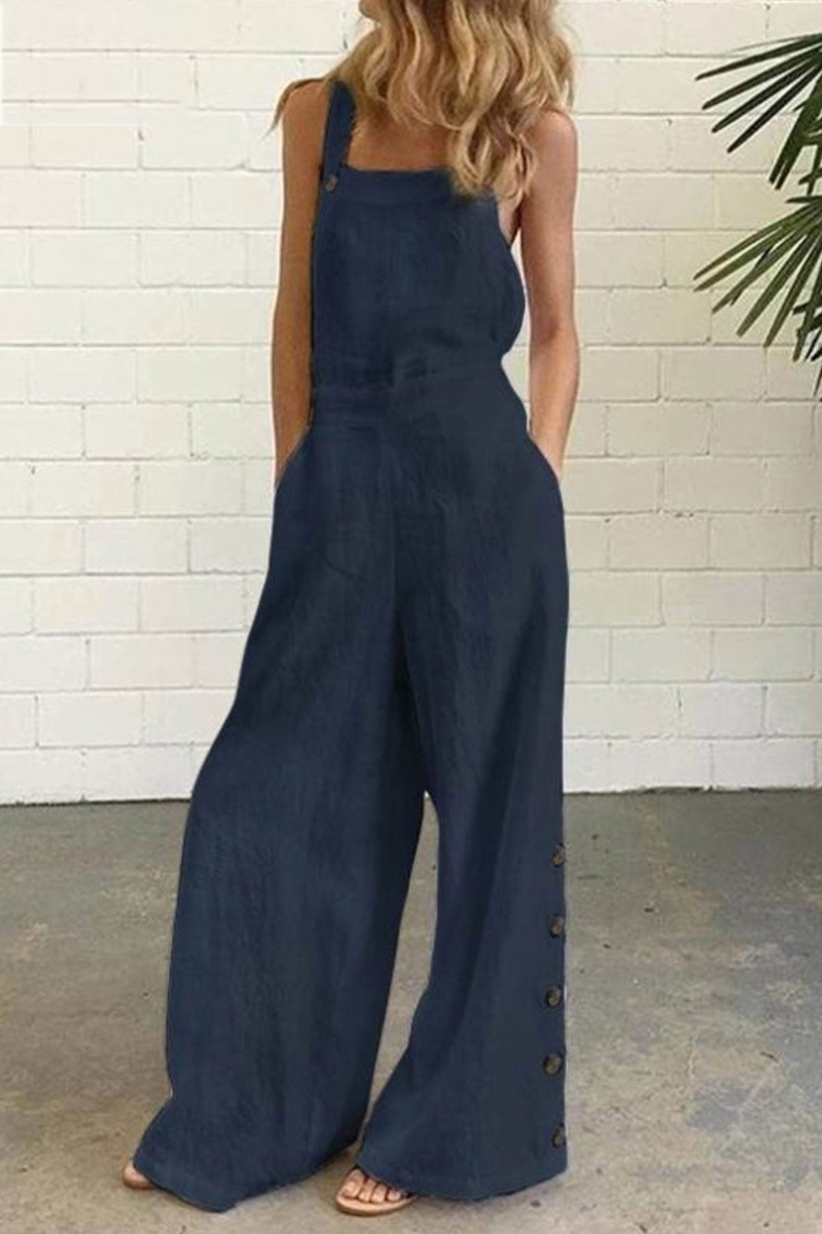 Pocketed Single-breasted Slit Overalls