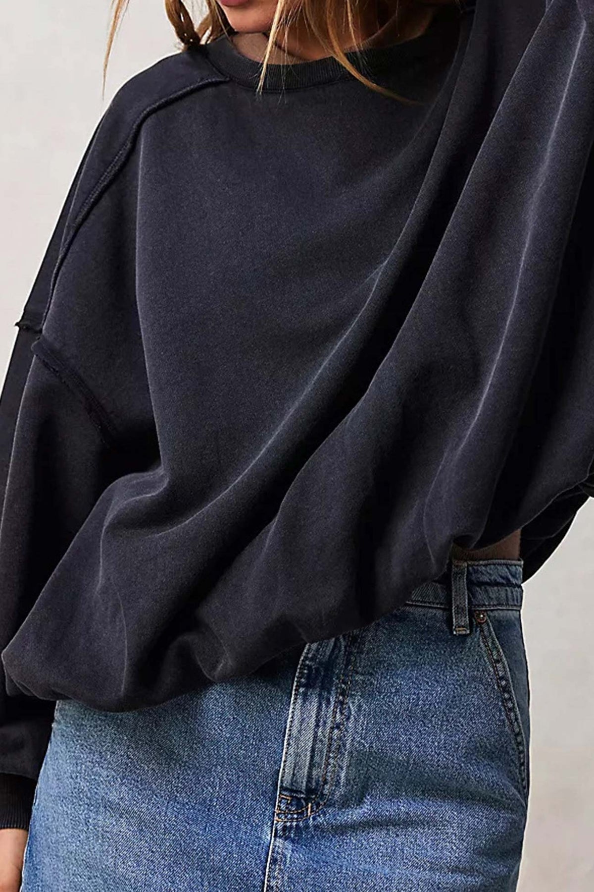 Raw Edge Crew Neck Sweatshirt