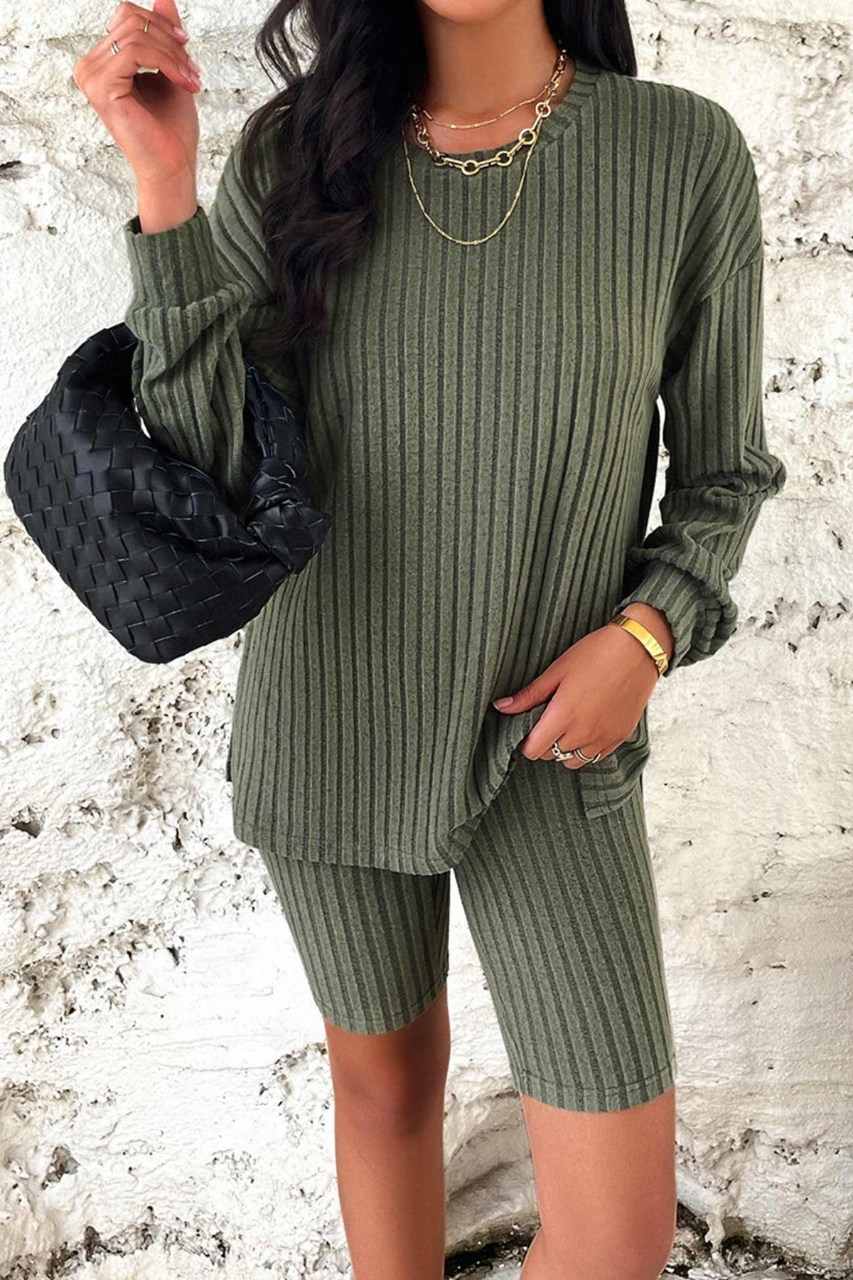 Ribbed Knit Tops Shorts Set