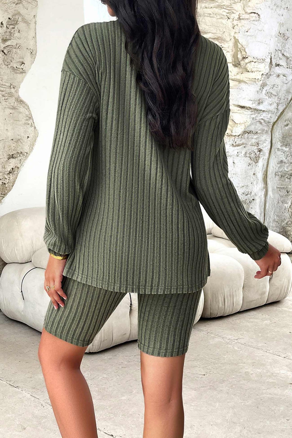 Ribbed Knit Tops Shorts Set