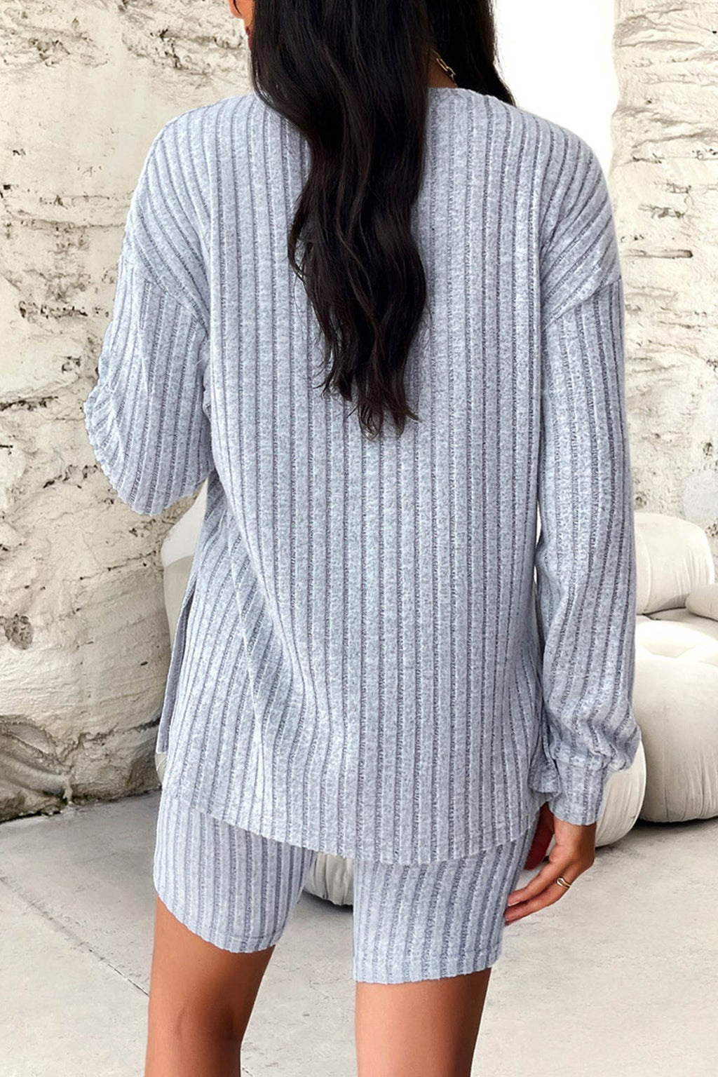 Ribbed Knit Tops Shorts Set