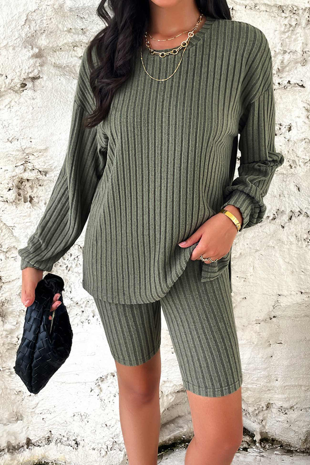Ribbed Knit Tops Shorts Set