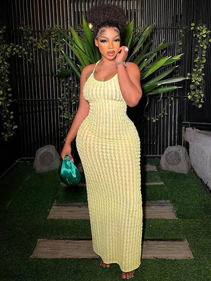 Ruched Spaghetti Strap Sleeveless Backless Midi Dresses