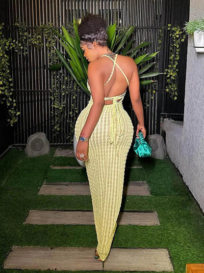 Ruched Spaghetti Strap Sleeveless Backless Midi Dresses