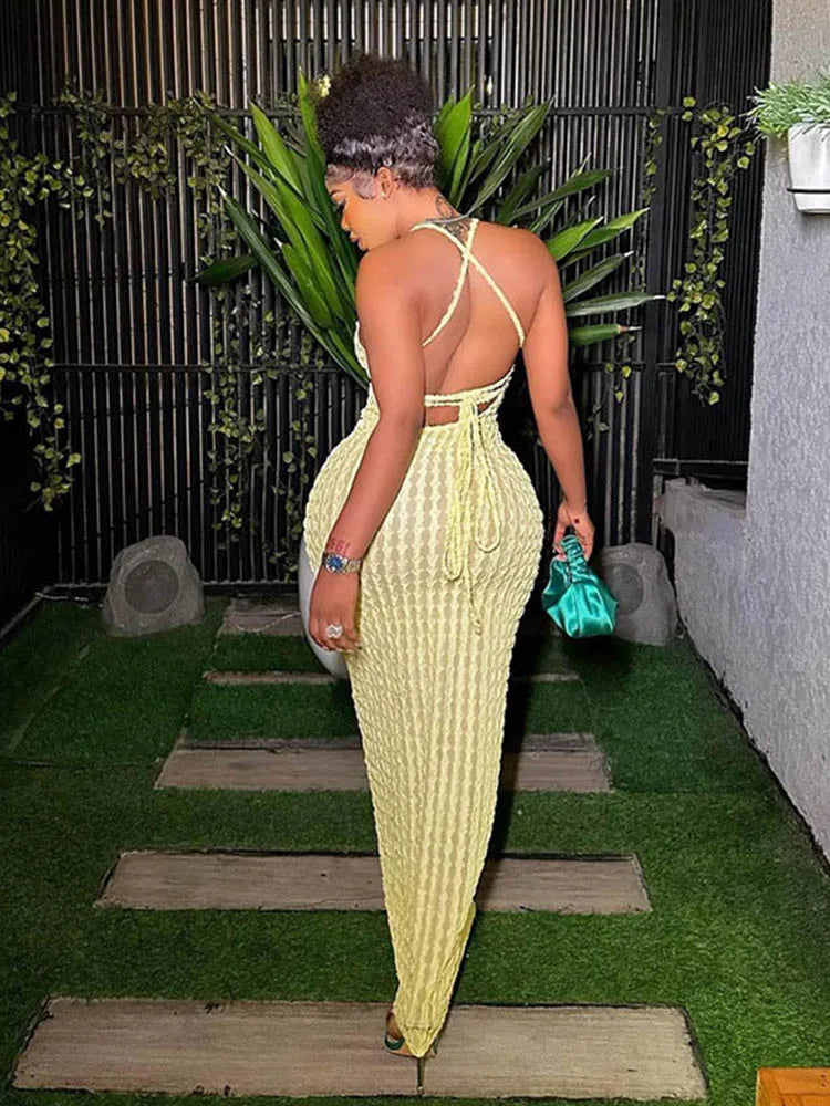 Ruched Spaghetti Strap Sleeveless Backless Midi Dresses