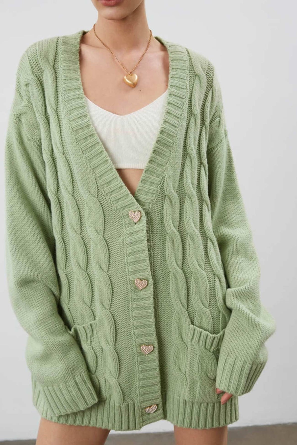 Single-breasted Cable Knit Cardigan