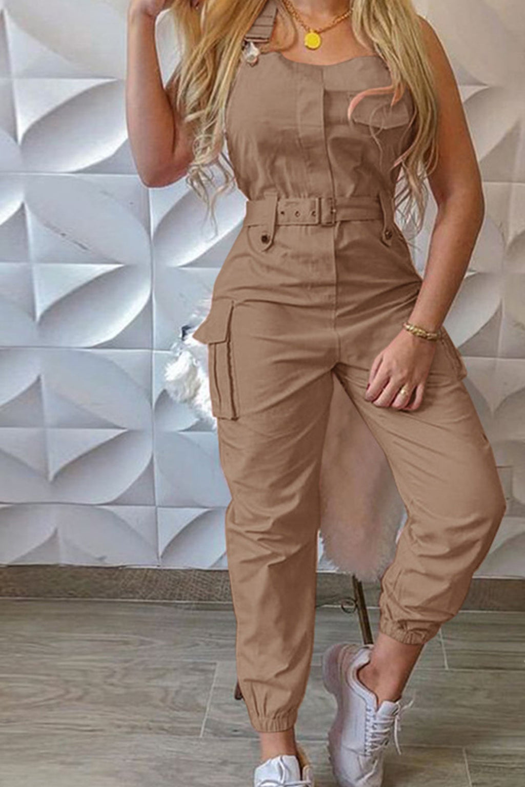 Sleeveless Belted Cargo Jumpsuits
