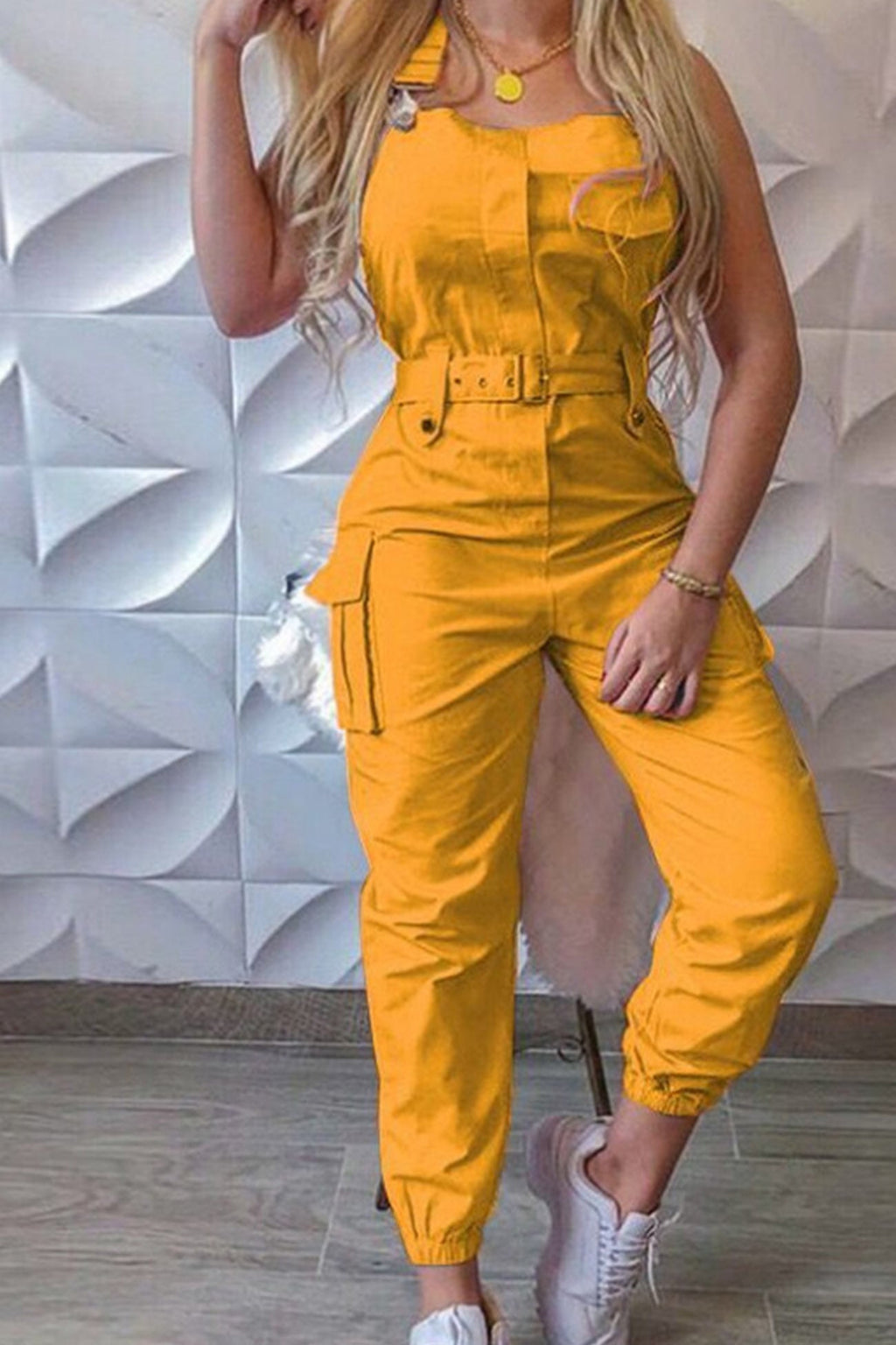 Sleeveless Belted Cargo Jumpsuits