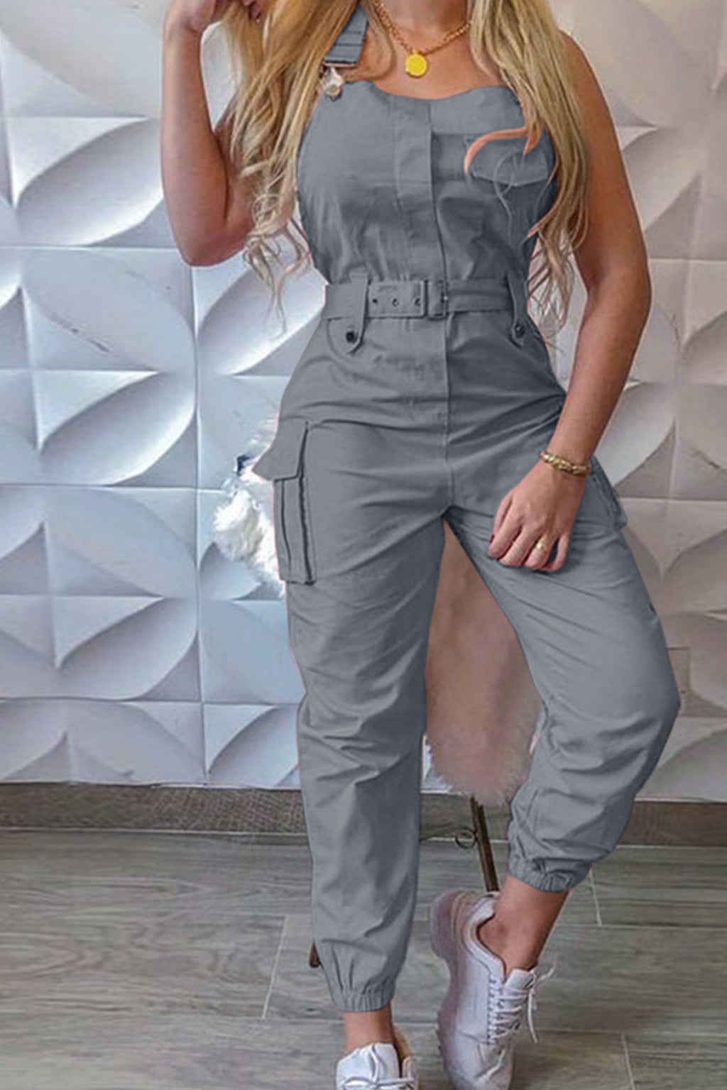 Sleeveless Belted Cargo Jumpsuits
