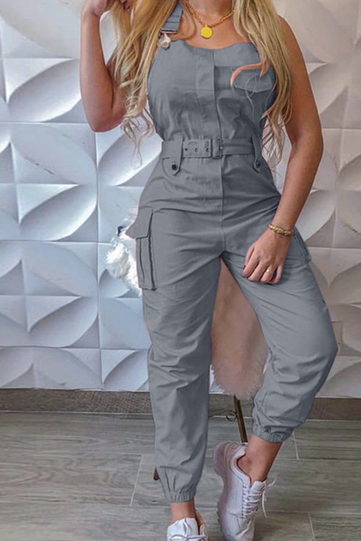 Sleeveless Belted Cargo Jumpsuits