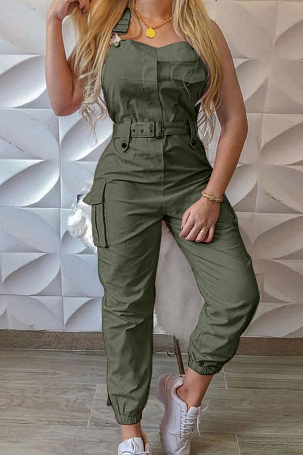 Sleeveless Belted Cargo Jumpsuits
