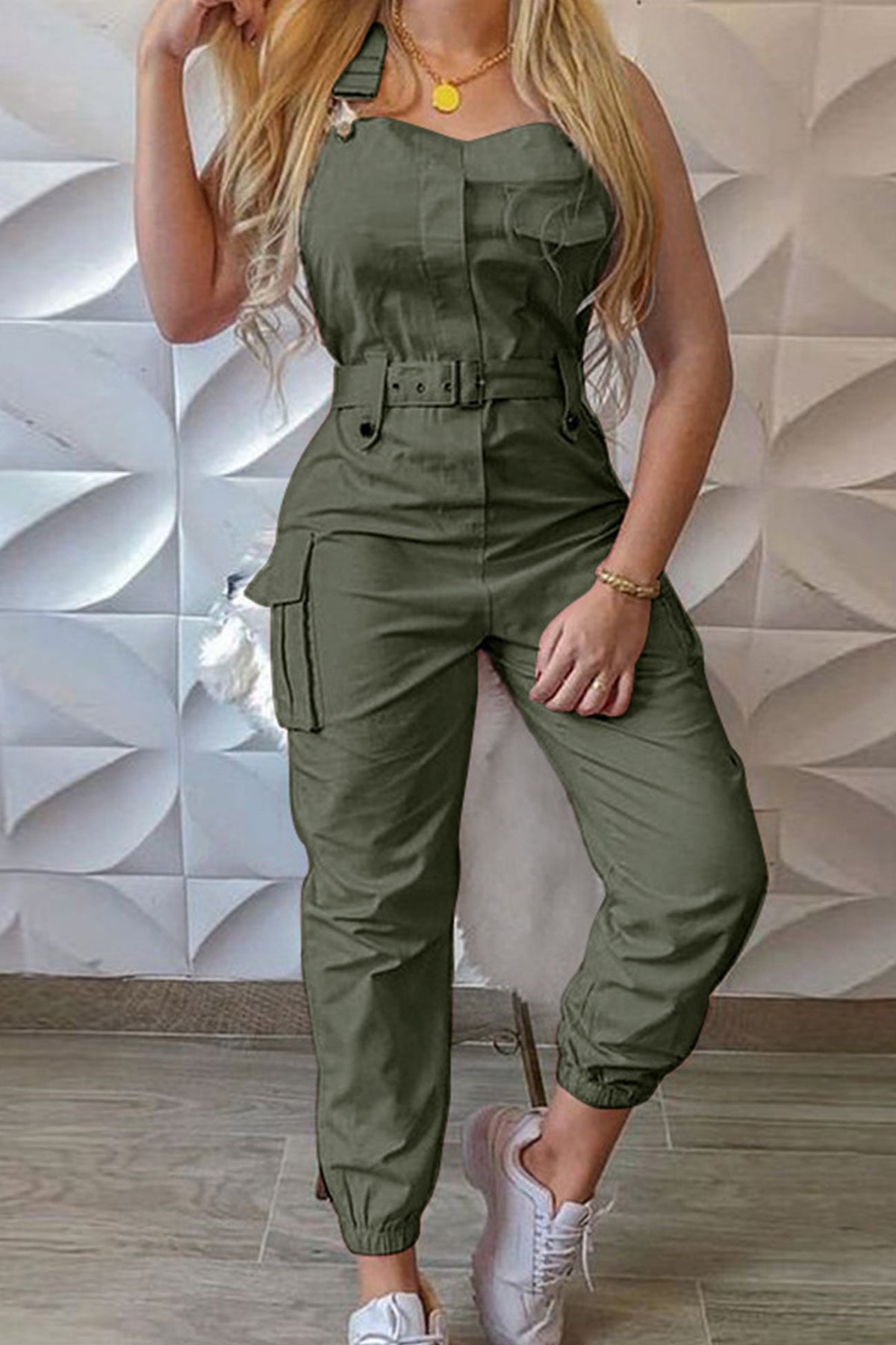 Sleeveless Belted Cargo Jumpsuits