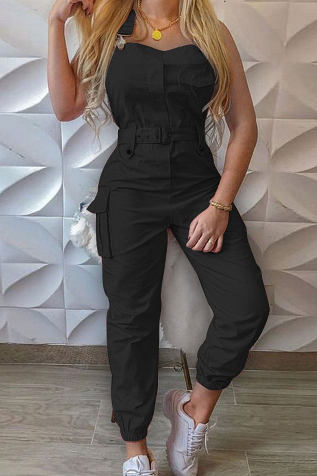 Sleeveless Belted Cargo Jumpsuits