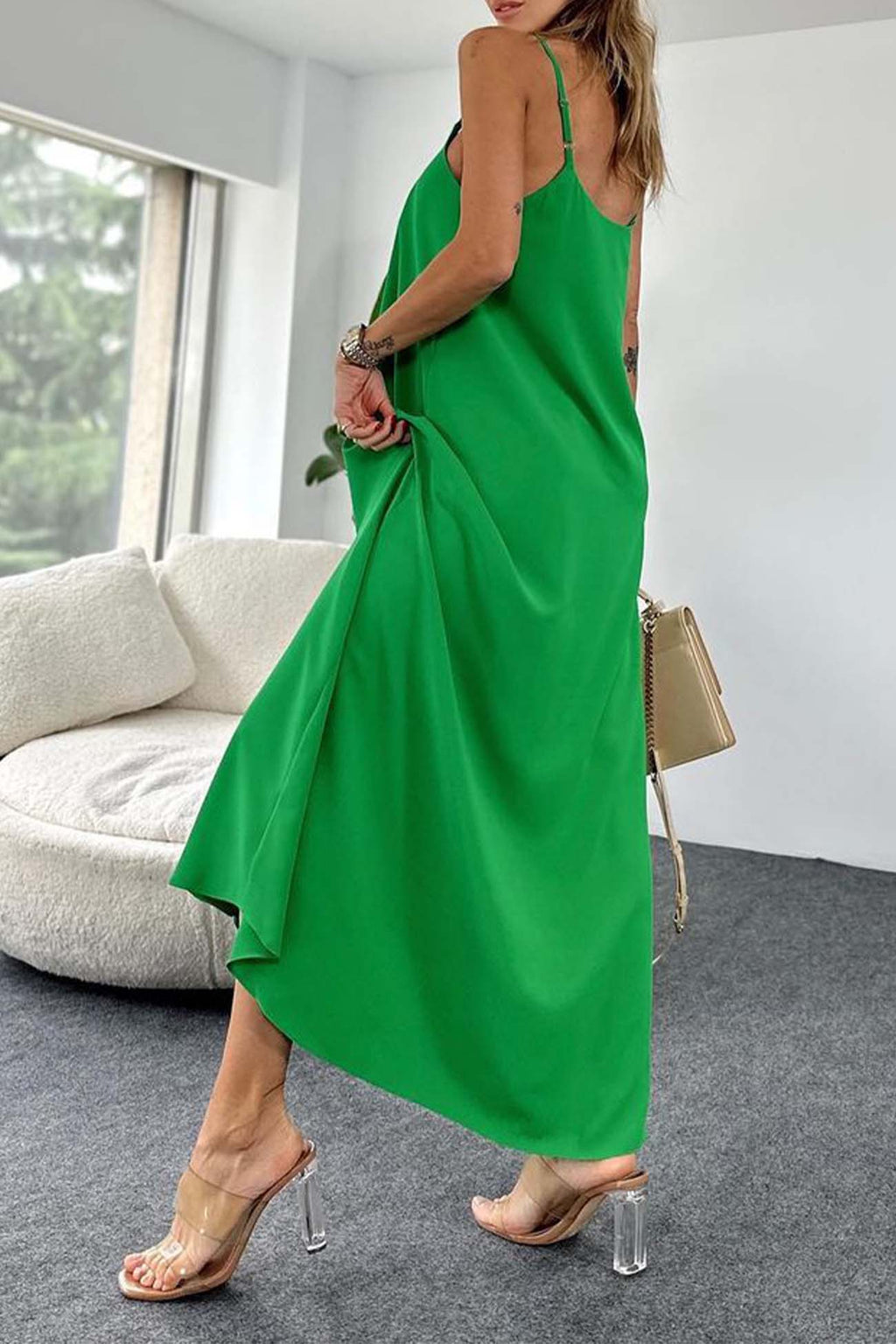 Color A-line Sleeveless Midi Dress
