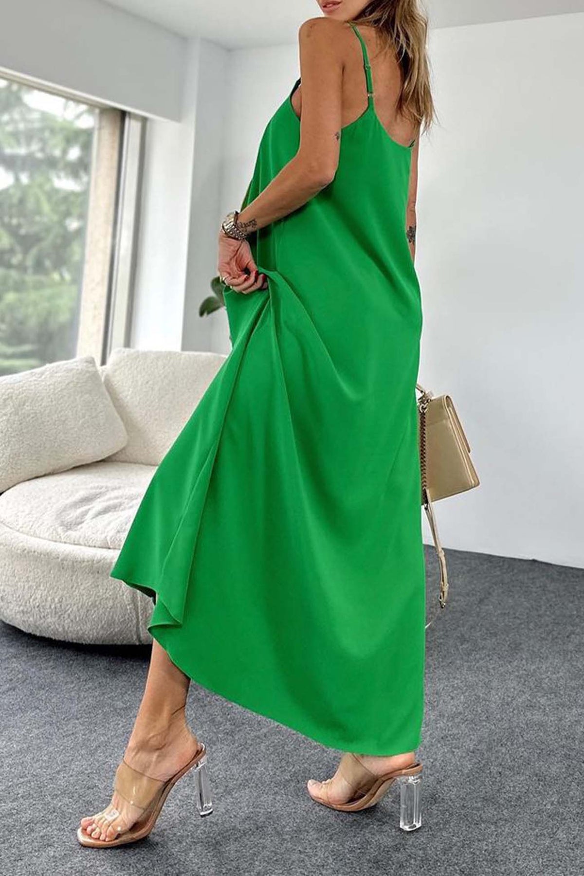 Color A-line Sleeveless Midi Dress