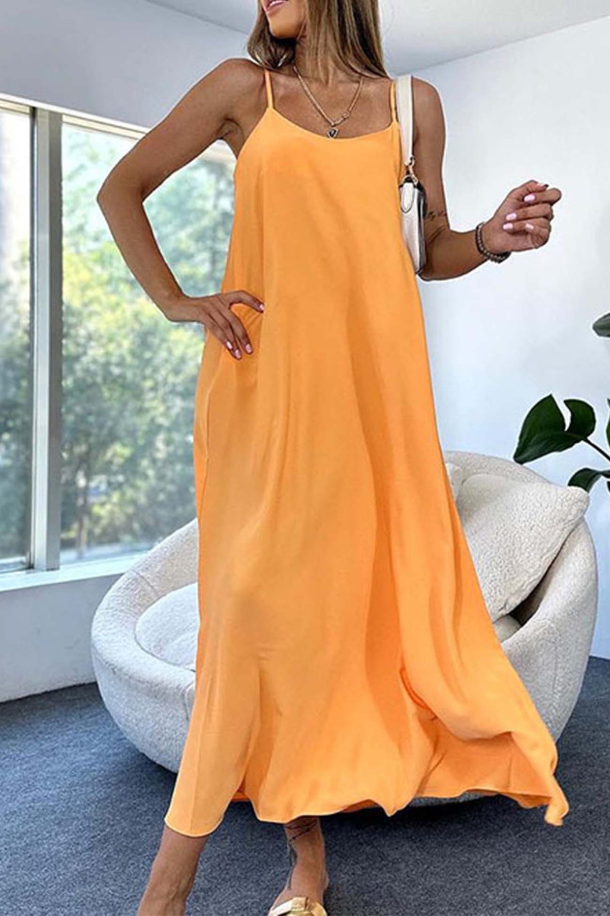 Color A-line Sleeveless Midi Dress