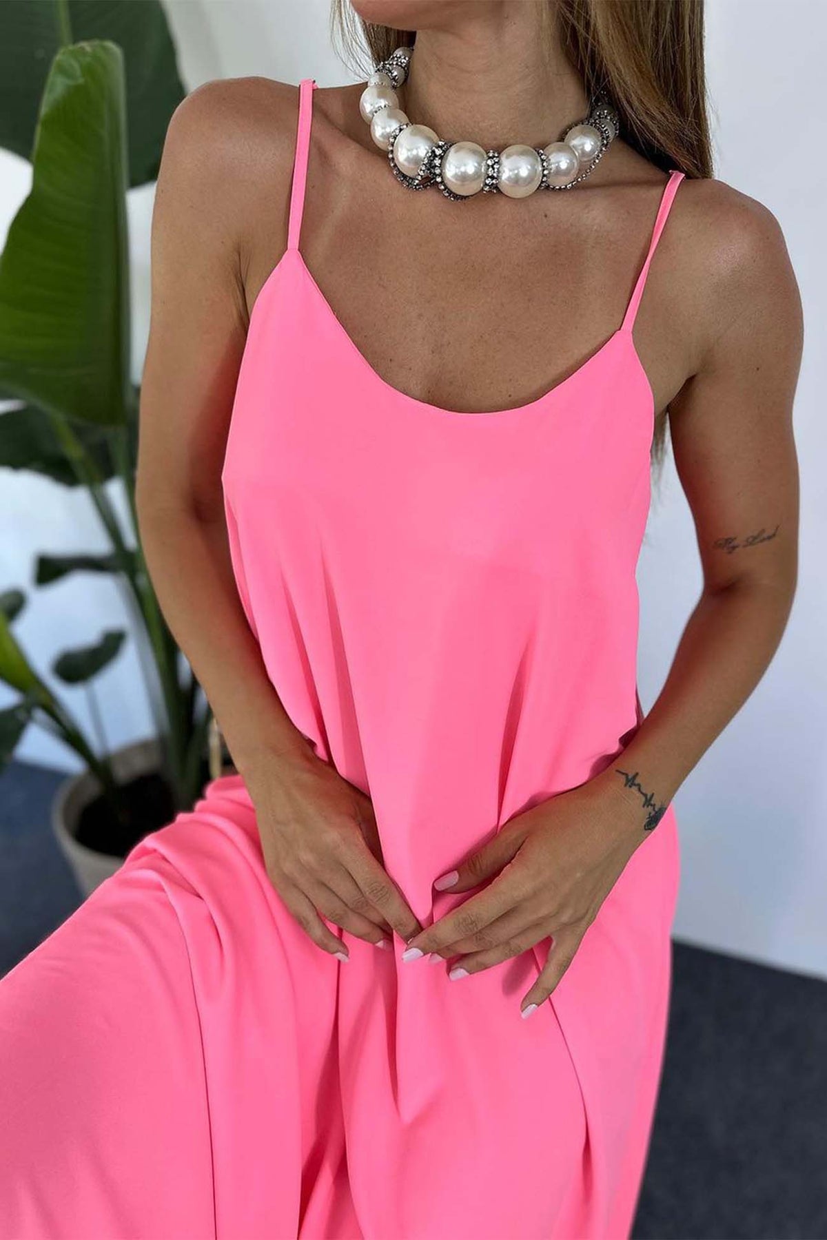 Color A-line Sleeveless Midi Dress