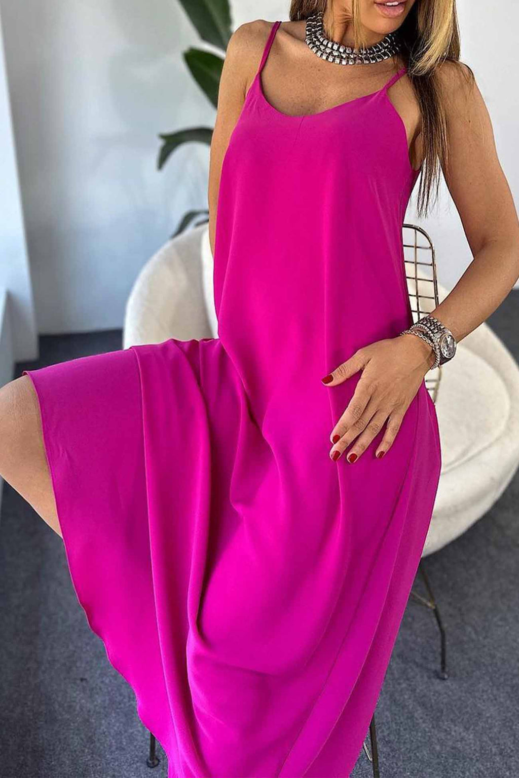 Color A-line Sleeveless Midi Dress