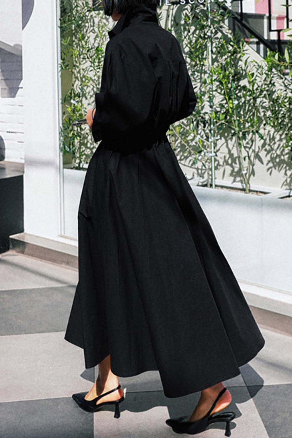 Cotton Long Sleeve A-line Shirt Midi Dress