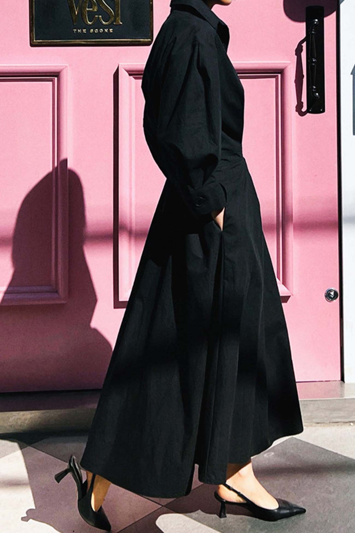 Cotton Long Sleeve A-line Shirt Midi Dress