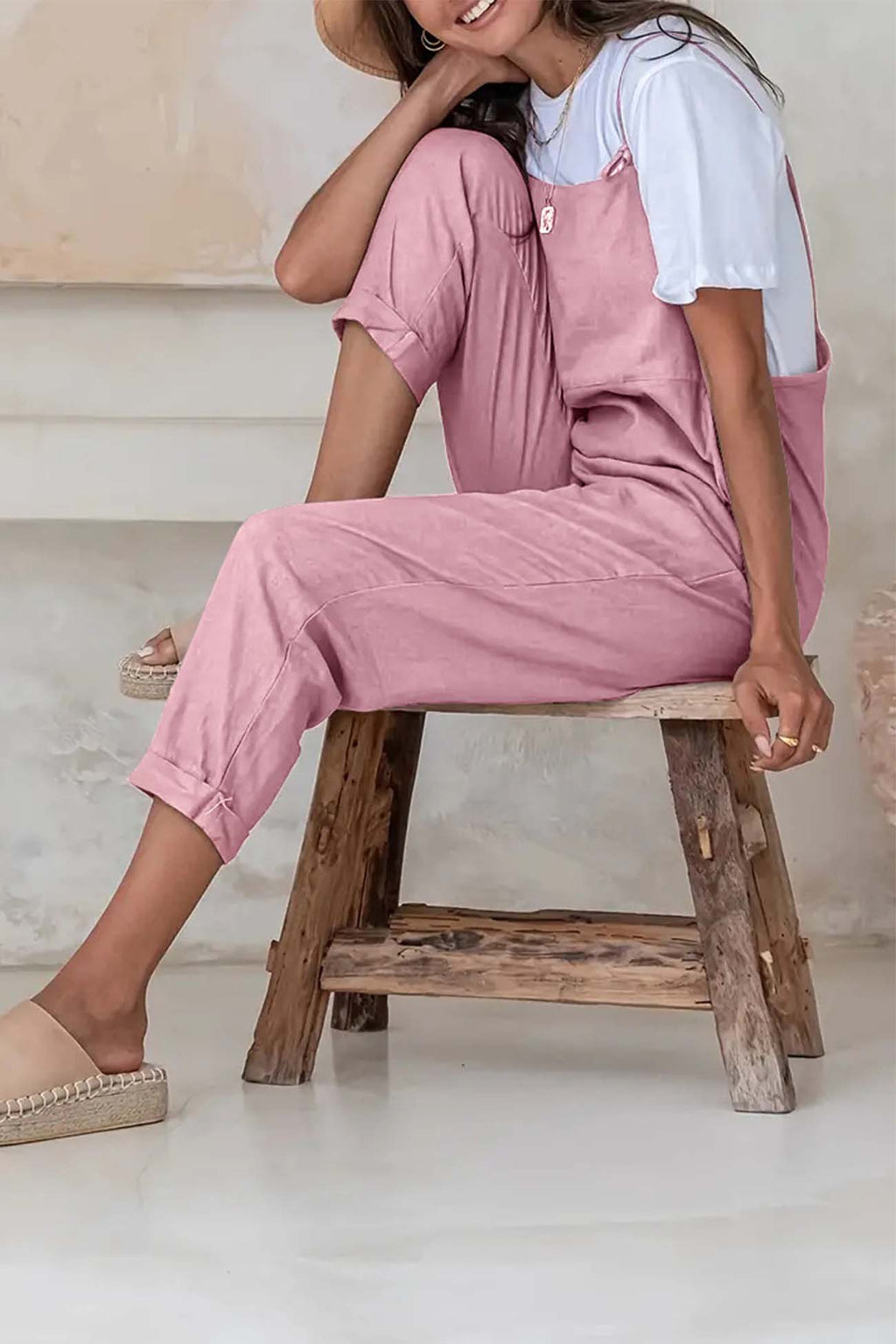 Color Pocket Strappy Jumpsuits