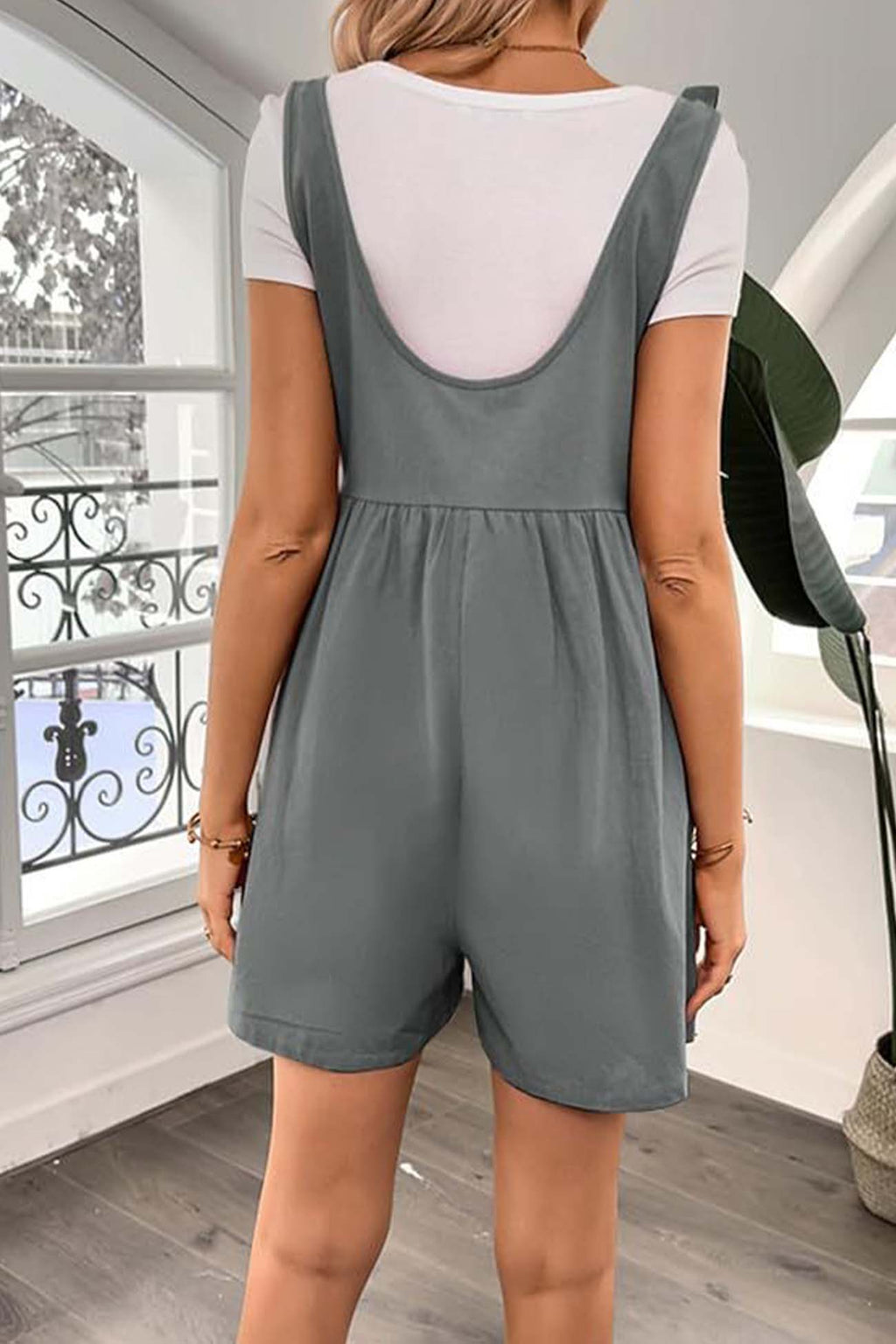 Color Shoulder Bow Pocket Rompers