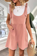 Color Shoulder Bow Pocket Rompers