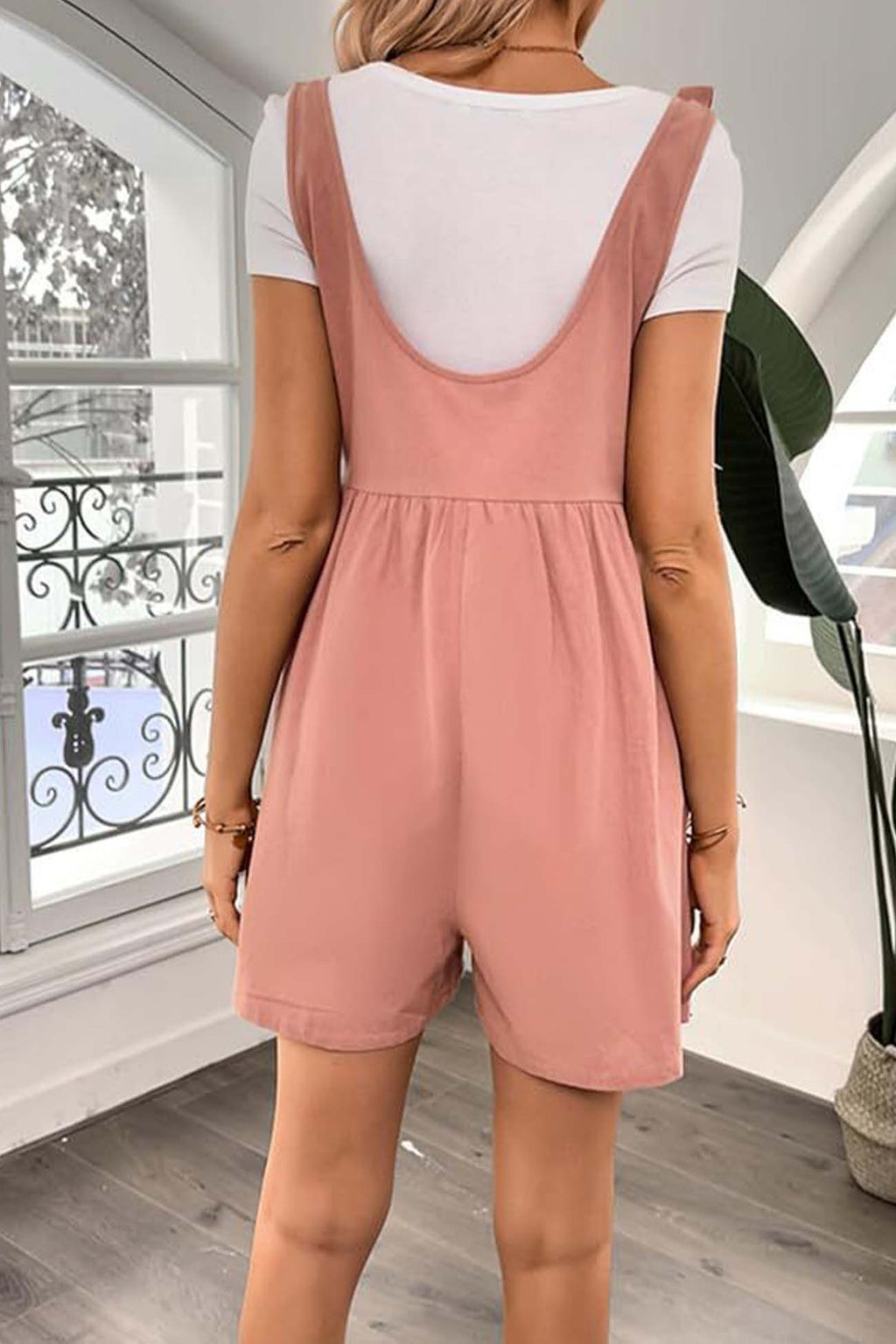 Color Shoulder Bow Pocket Rompers