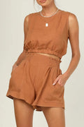 Color Sleeveless Crop Top Shorts Set