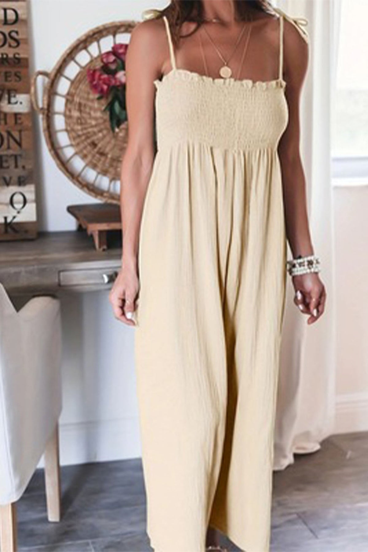 Color Sleeveless Smocked Jumpsuit