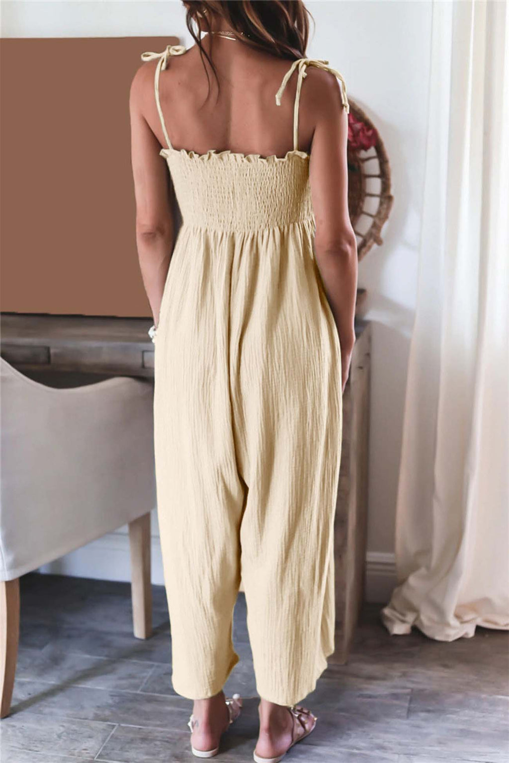 Color Sleeveless Smocked Jumpsuit