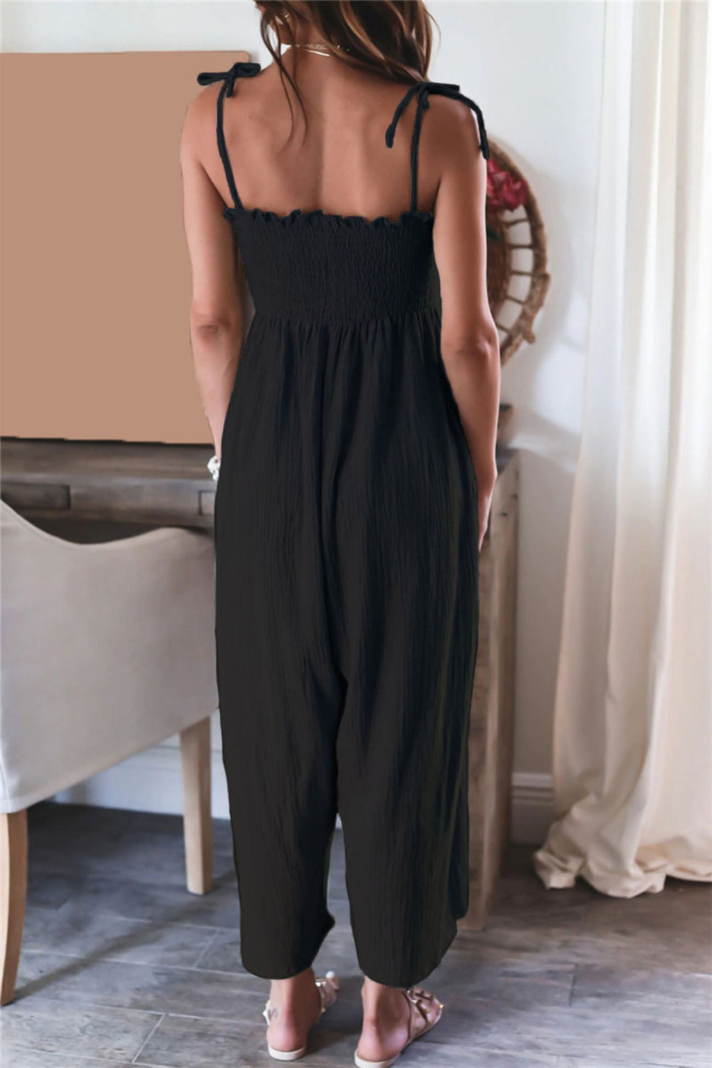 Color Sleeveless Smocked Jumpsuit