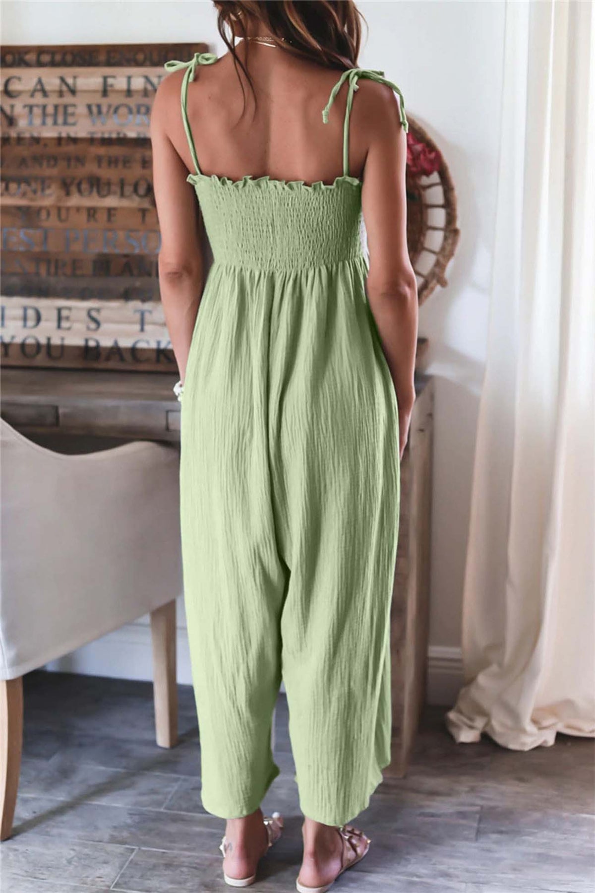 Color Sleeveless Smocked Jumpsuit