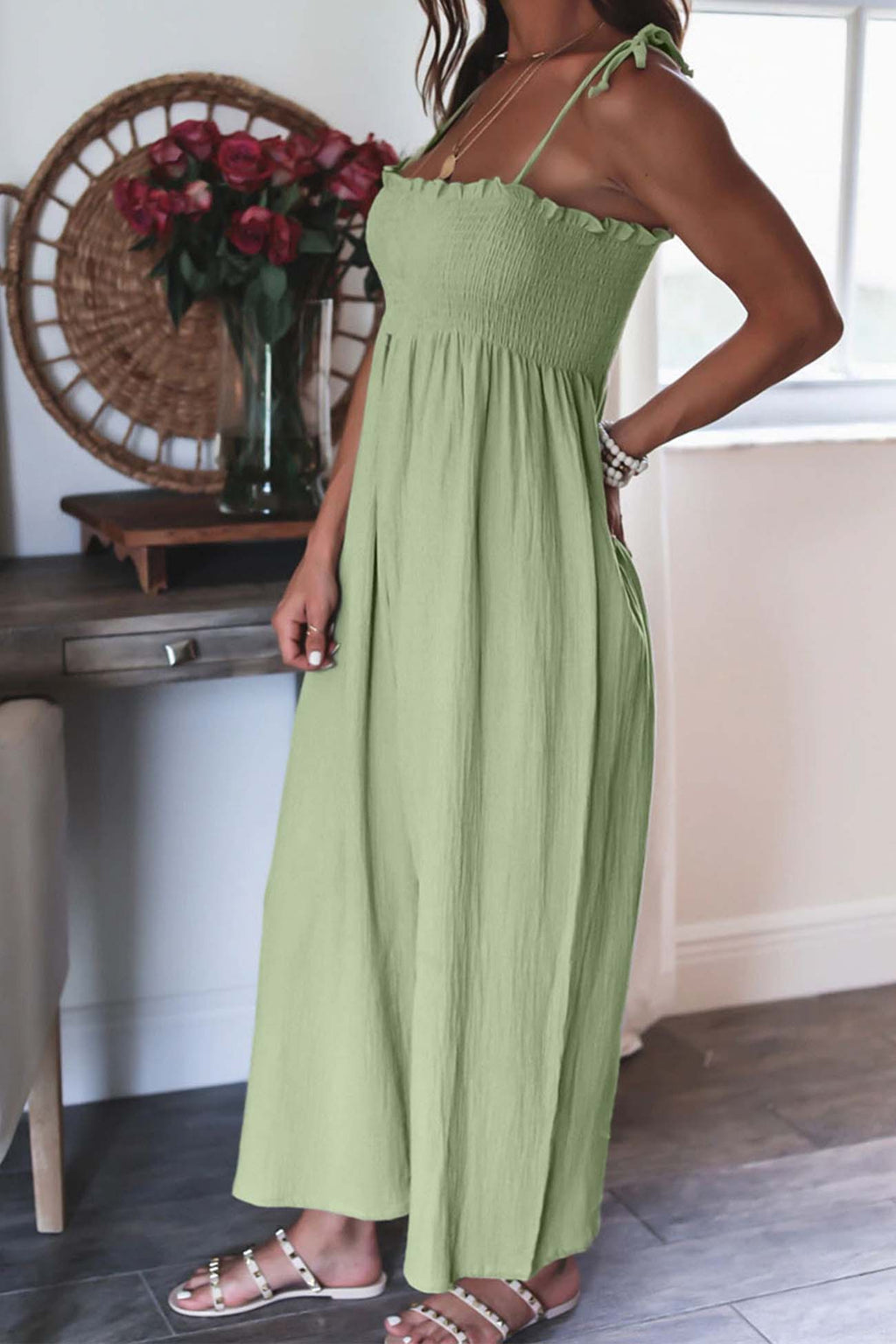 Color Sleeveless Smocked Jumpsuit
