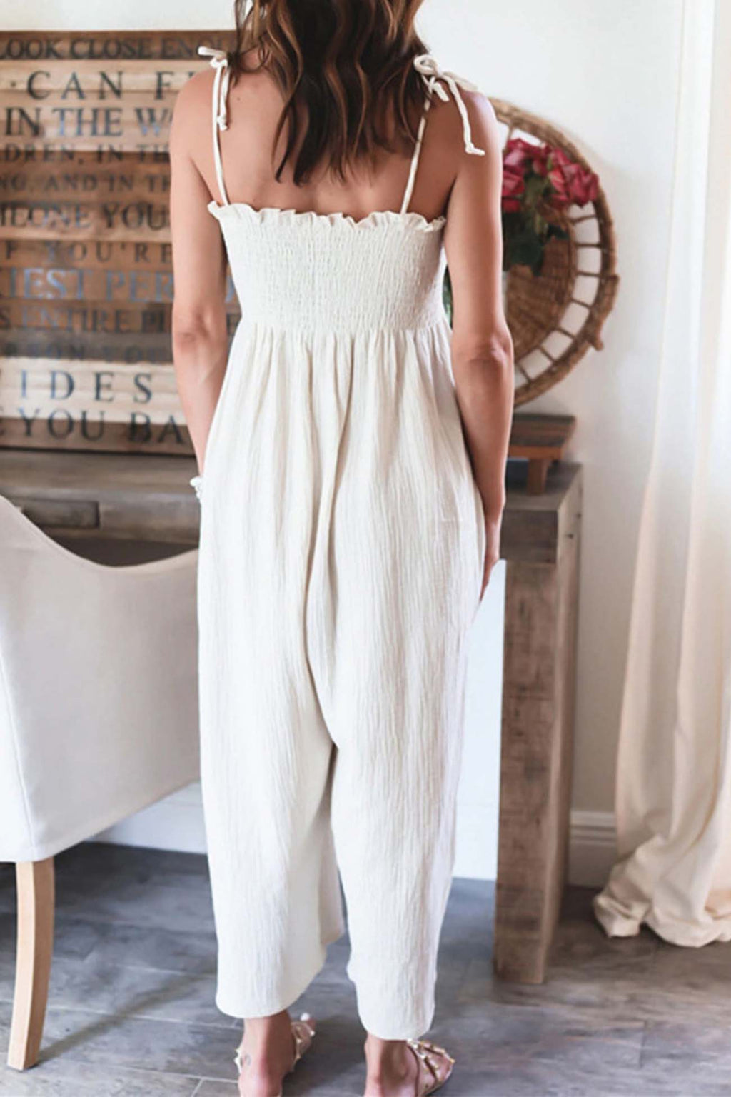 Color Sleeveless Smocked Jumpsuit