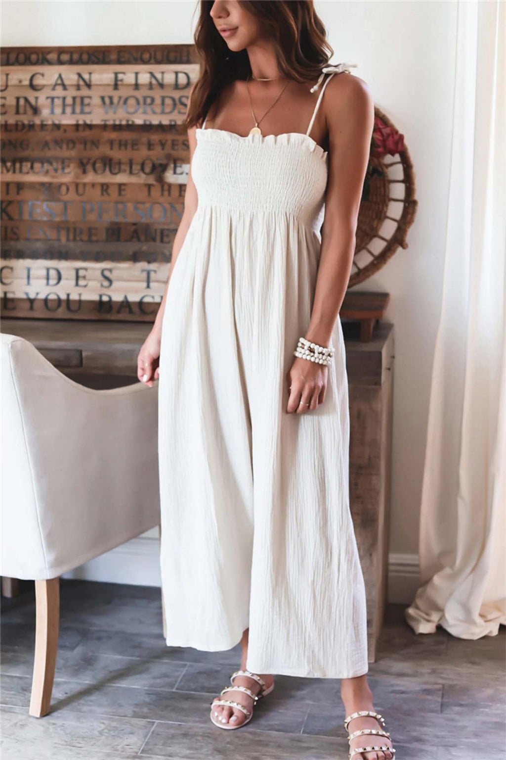 Color Sleeveless Smocked Jumpsuit