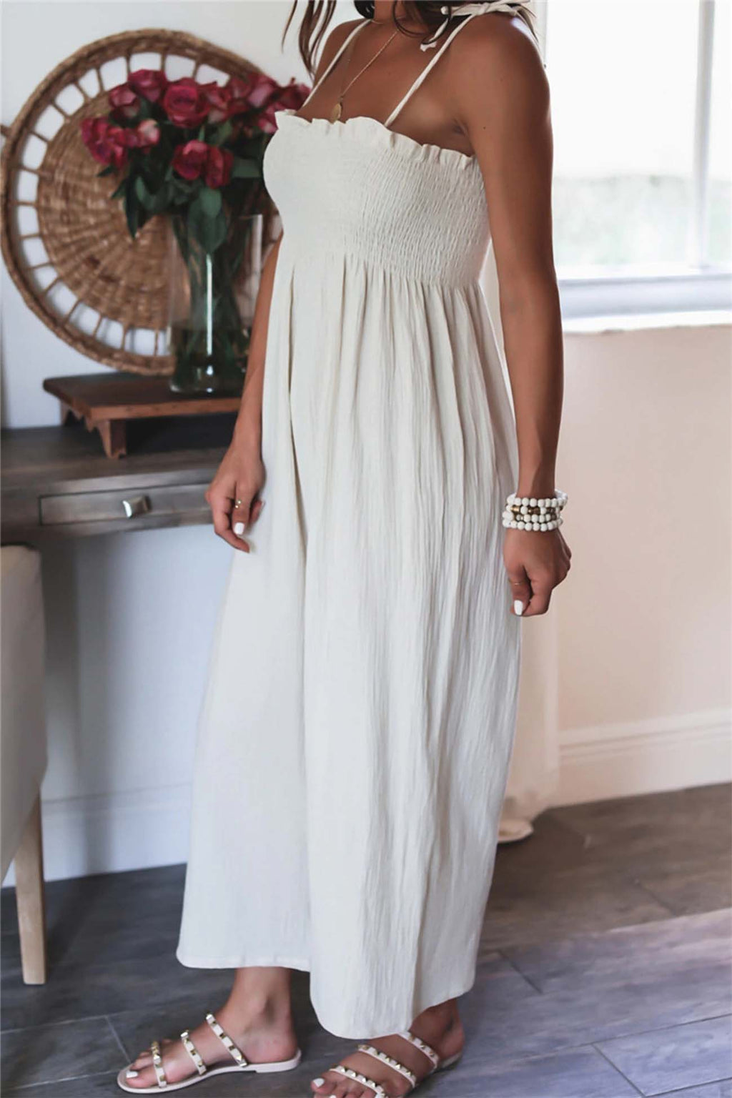 Color Sleeveless Smocked Jumpsuit