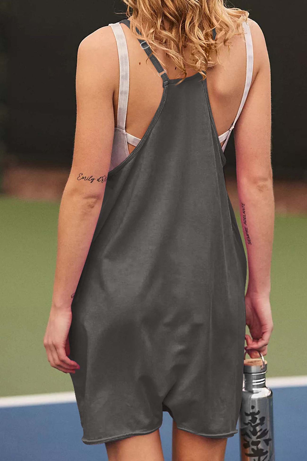 Color V Neck Pocket Cami Rompers