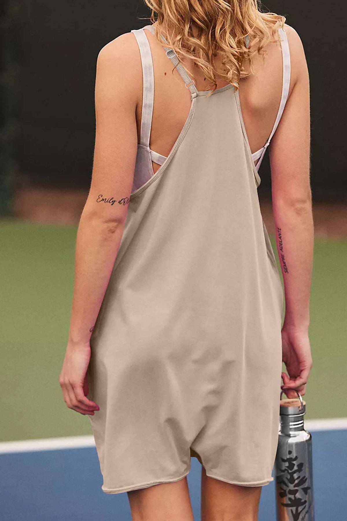 Color V Neck Pocket Cami Rompers
