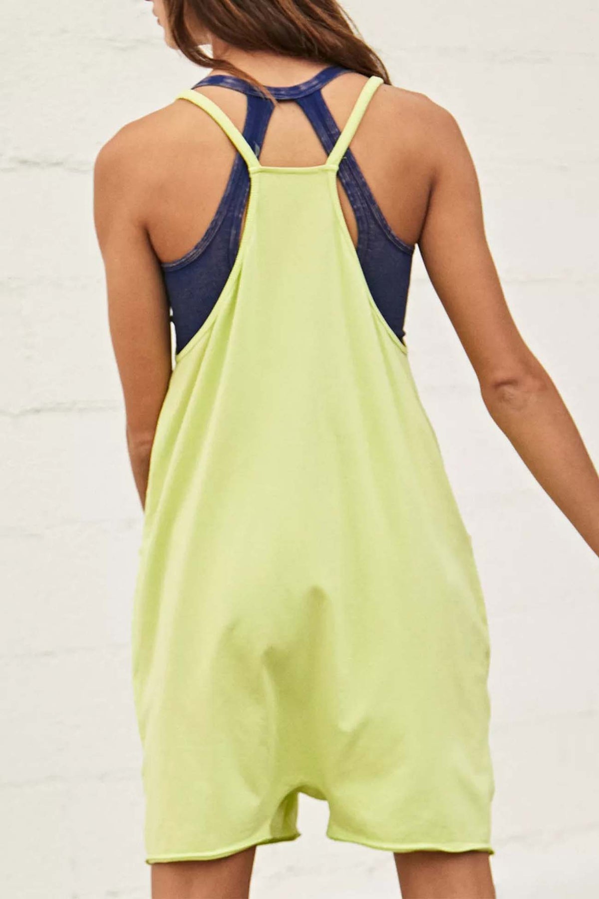 Color V Neck Pocket Cami Rompers