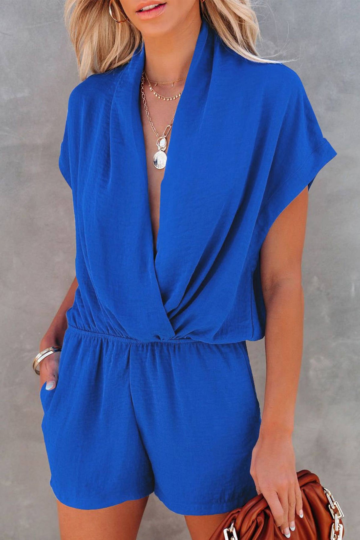 Plunge Neck Short Sleeve Rompers