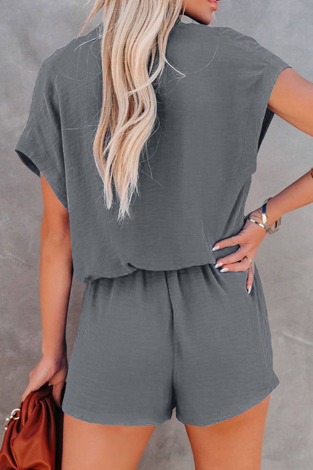 Plunge Neck Short Sleeve Rompers