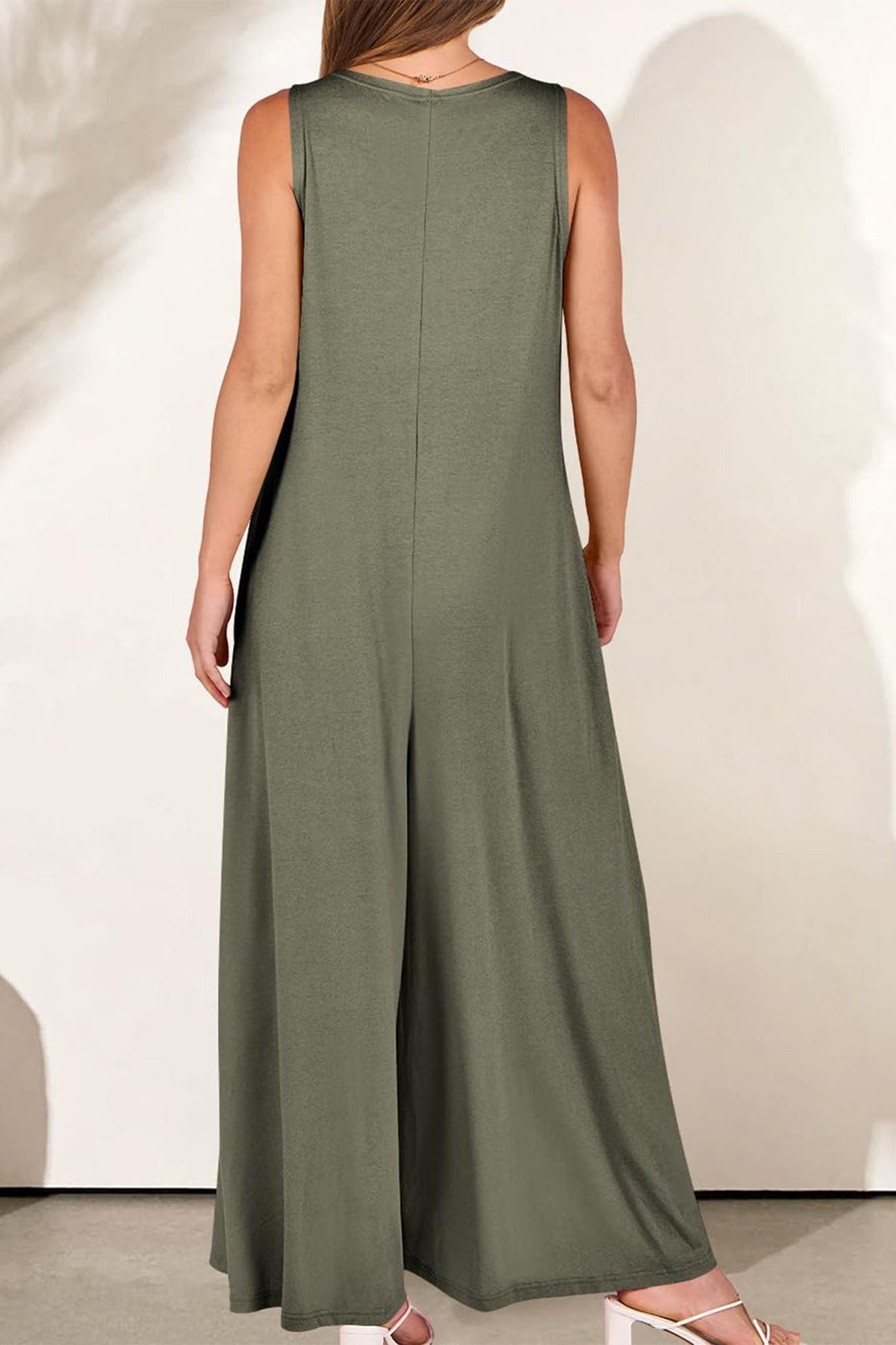 V Neck Pocket Wide Leg Jumpsuits