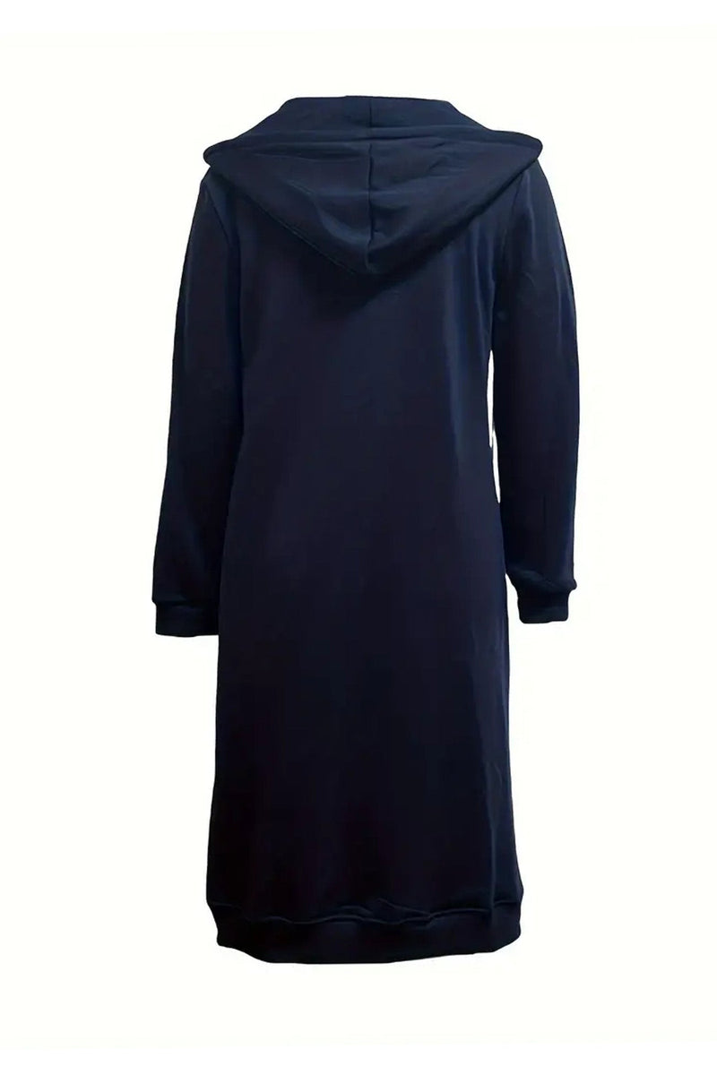 Zip Up Drawstring Hooded Long Cardigan