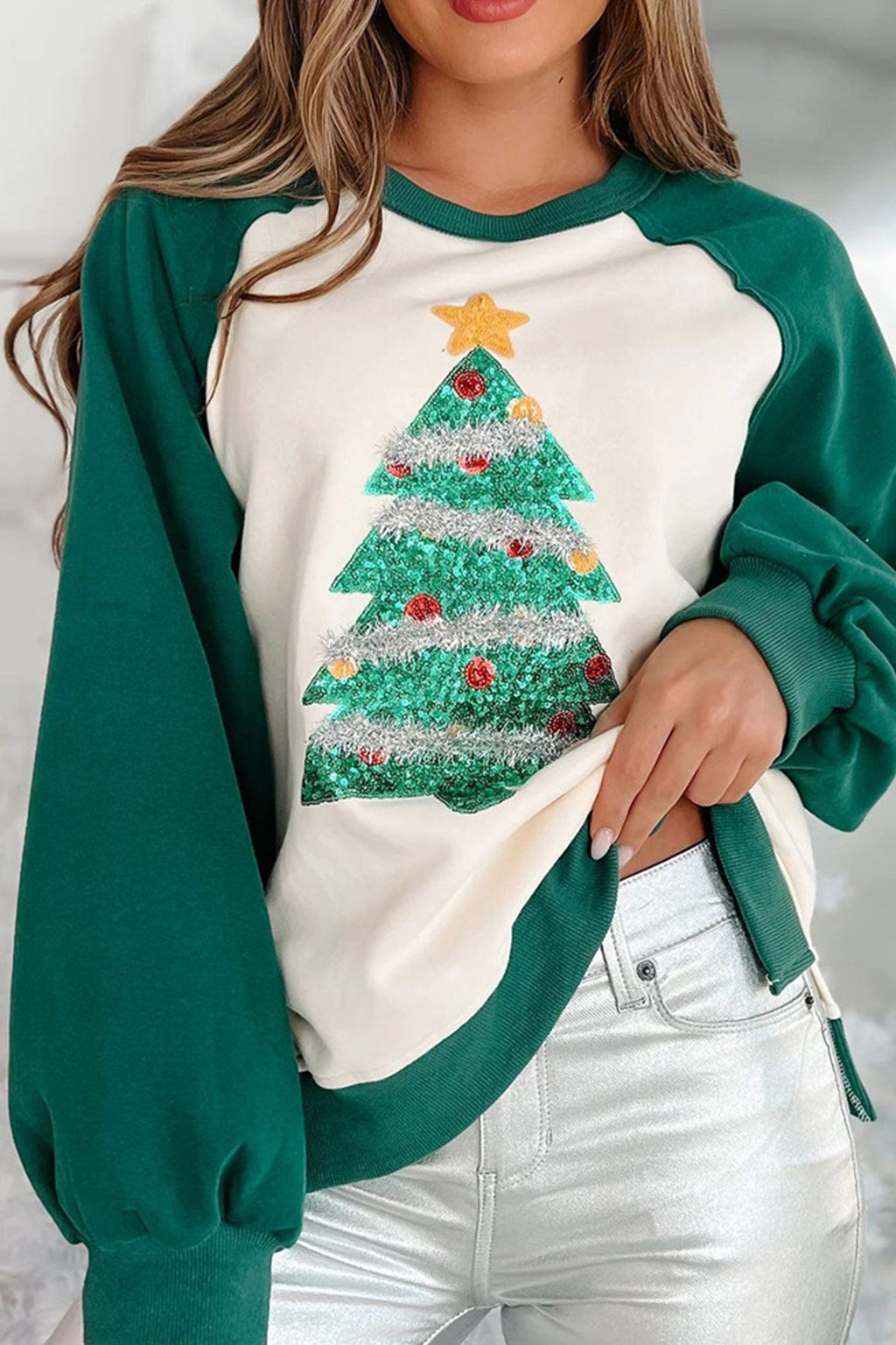 Splicing Sequins Christmas Trees Sweatshirt