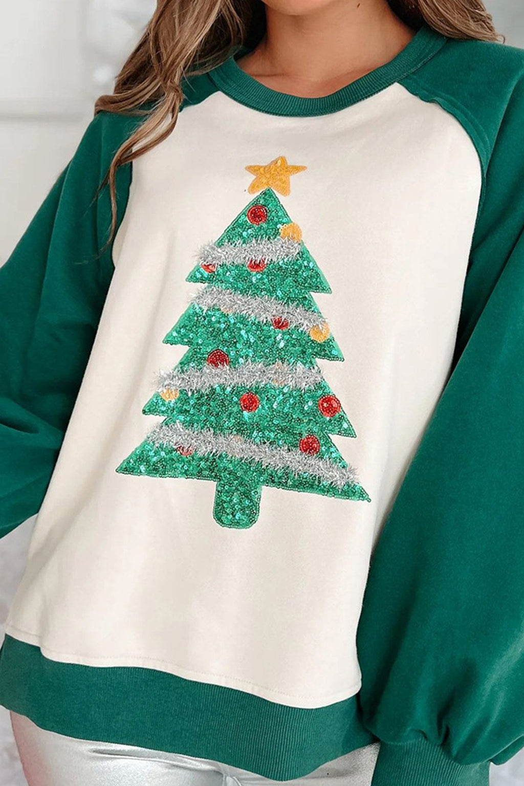 Splicing Sequins Christmas Trees Sweatshirt