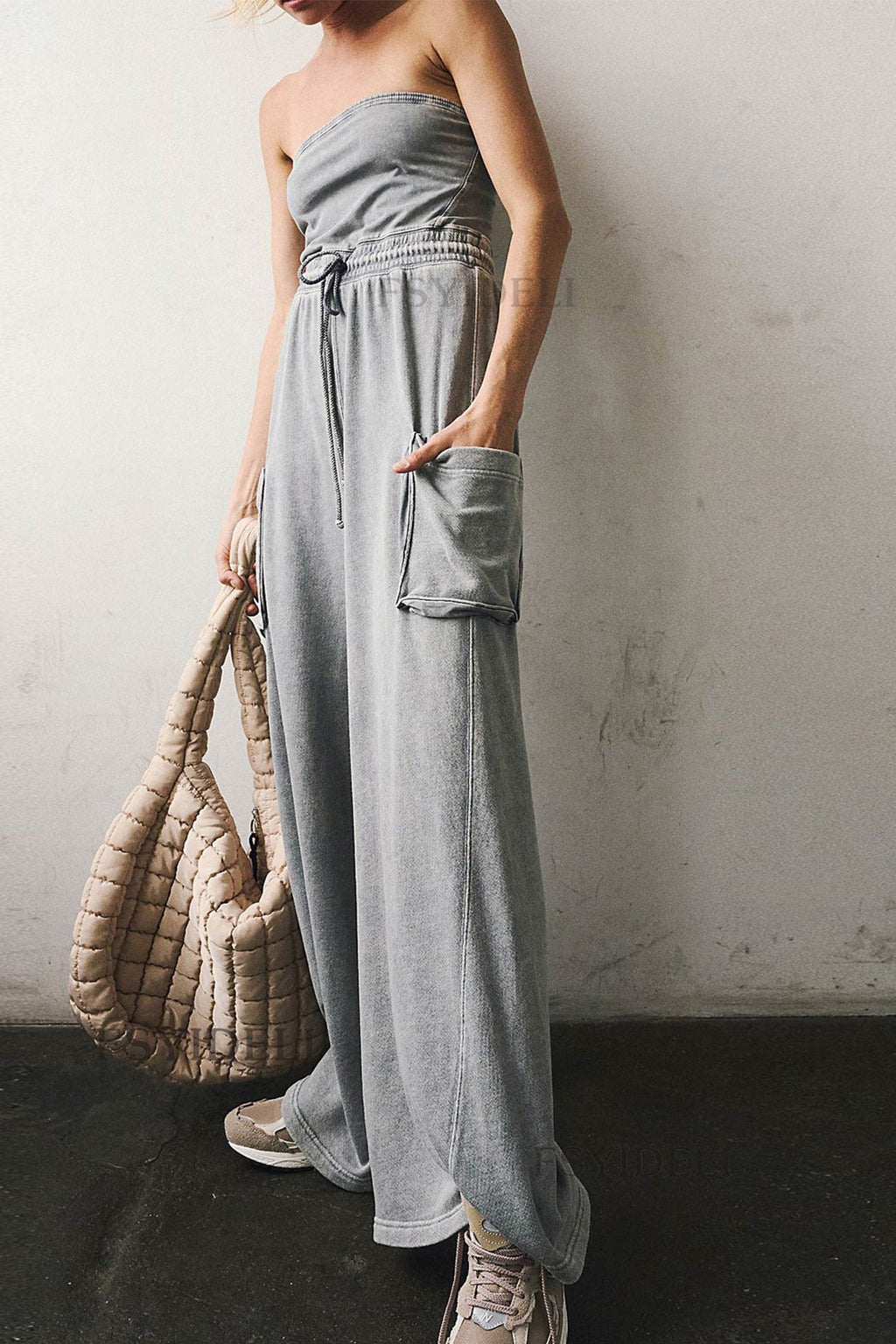 Strapless Tie-waist Pocketed Jumpsuits