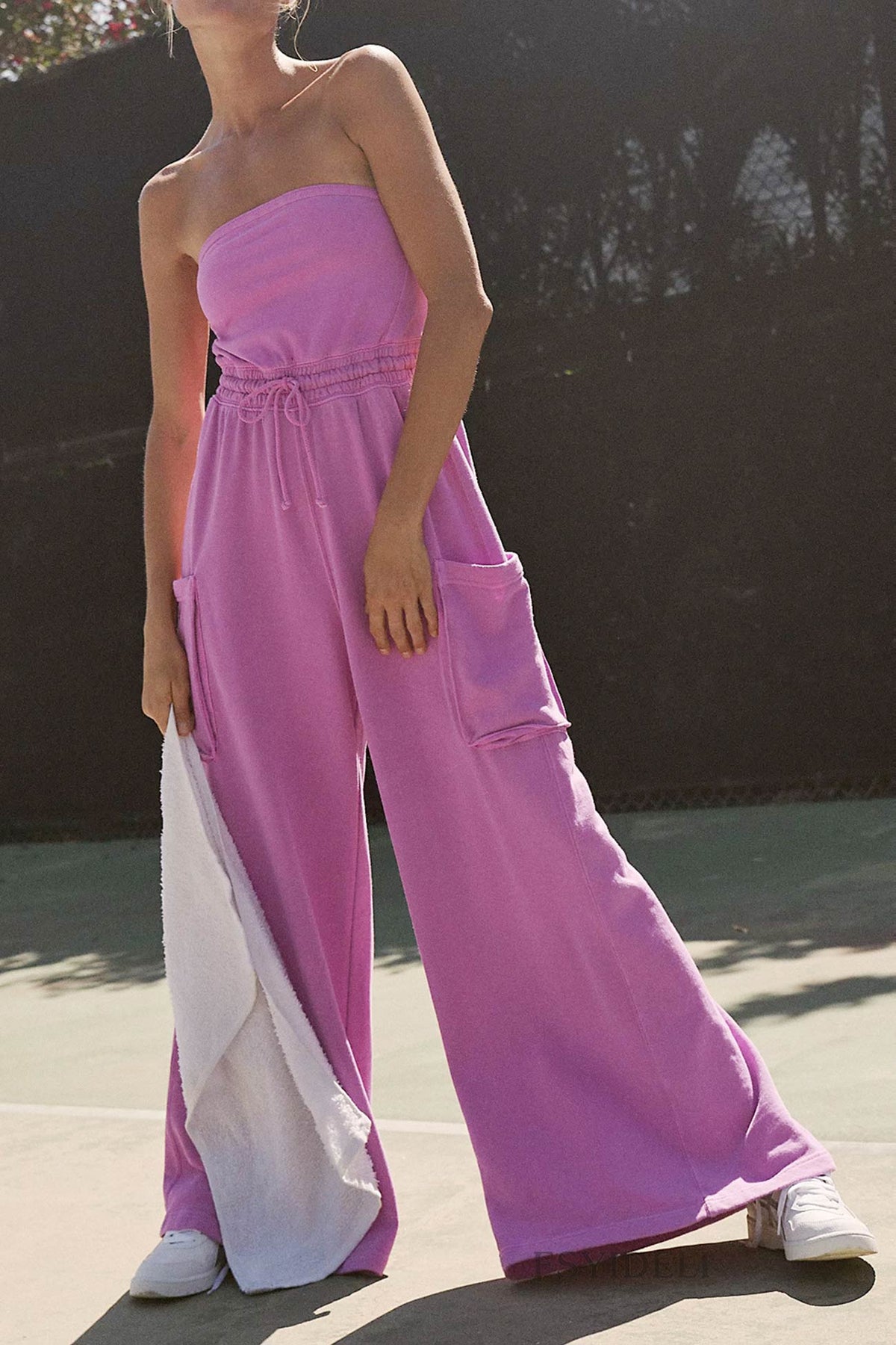 Strapless Tie-waist Pocketed Jumpsuits