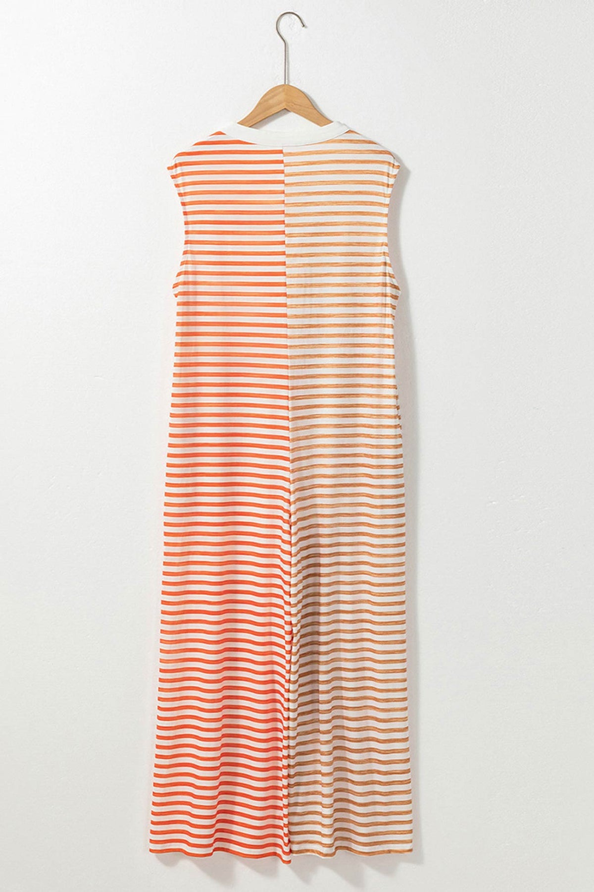 Stripe Oversized Buttoned Front Sleeveless Jumpsuits