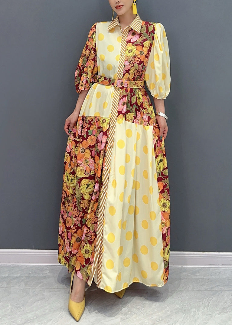 Style Green Peter Pan Collar Print Cotton Long Dress Summer Ao1049